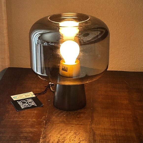 NWT Dusk Dawn Smoked Glass Drum Table Lamp Nordic Style - Picture 3 of 6